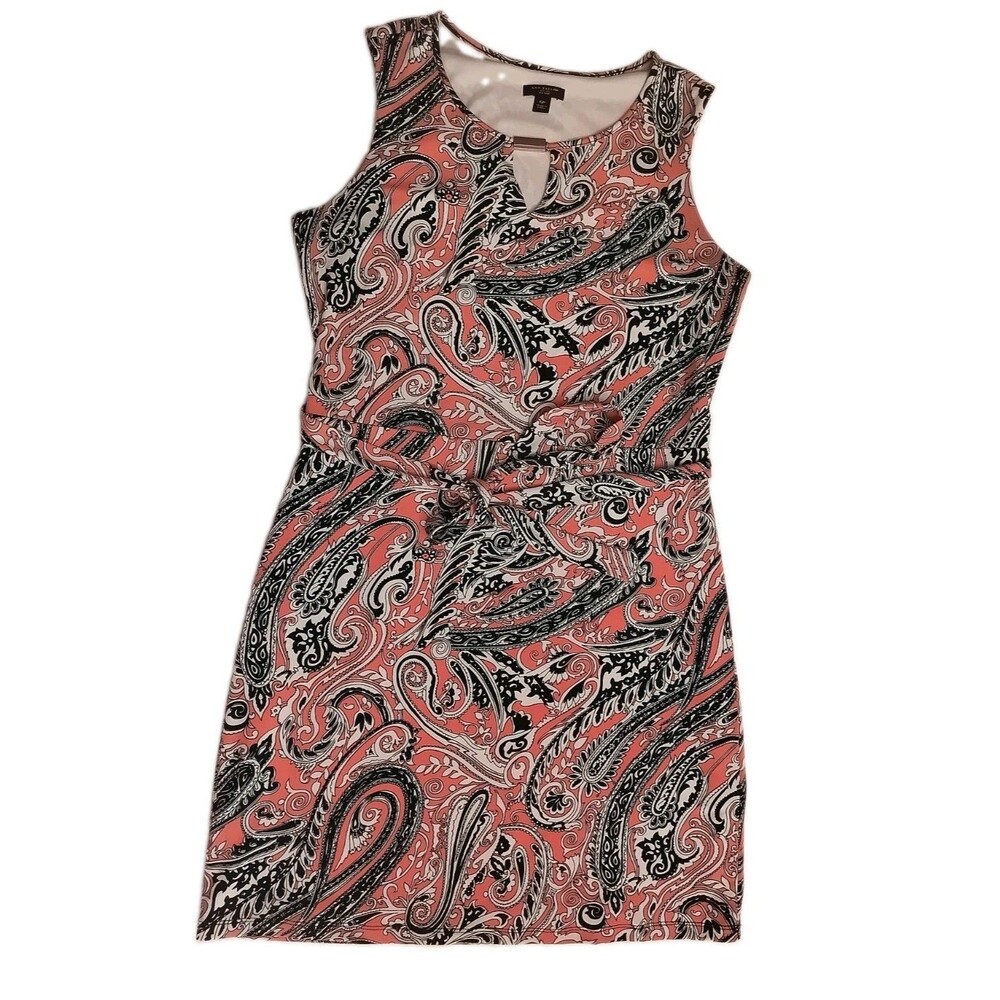 Ann Taylor Petite Paisley Designs Sleeveless Dress Orange and Black Size 6P